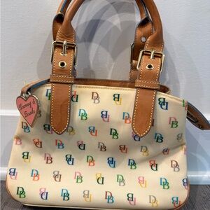 Dooney & Bourke Multicolor DB Monogram Mini Satchel | Leather Trim | Y2K